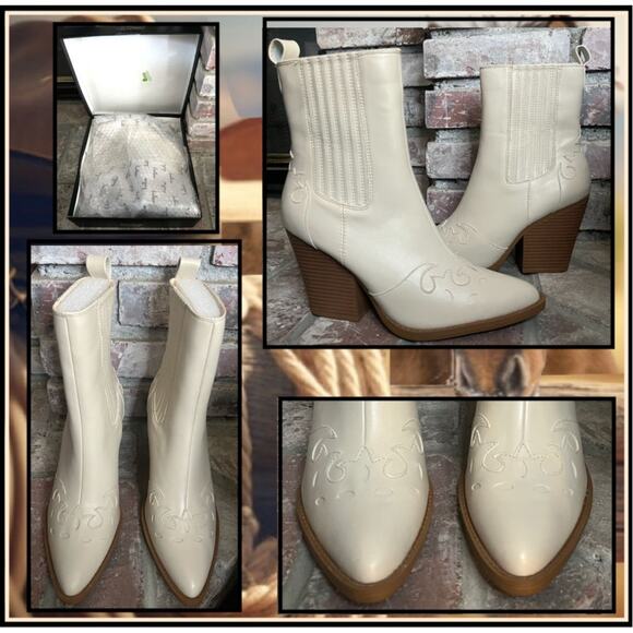 Lulus Bone Pointed-Toe Ankle-High Brextin Western Boots Size 8.5 - Picture 1 of 6